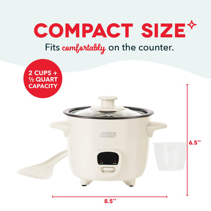 Dash Mini Rice Cooker | Small Rice Maker, 2 Cups Cooked / 1 Cup Uncooked, Ceramic Nonstick Removable Pot, Keep Warm Function, Compact and Portable for Dorm, Travel, Single Serve, Aqua