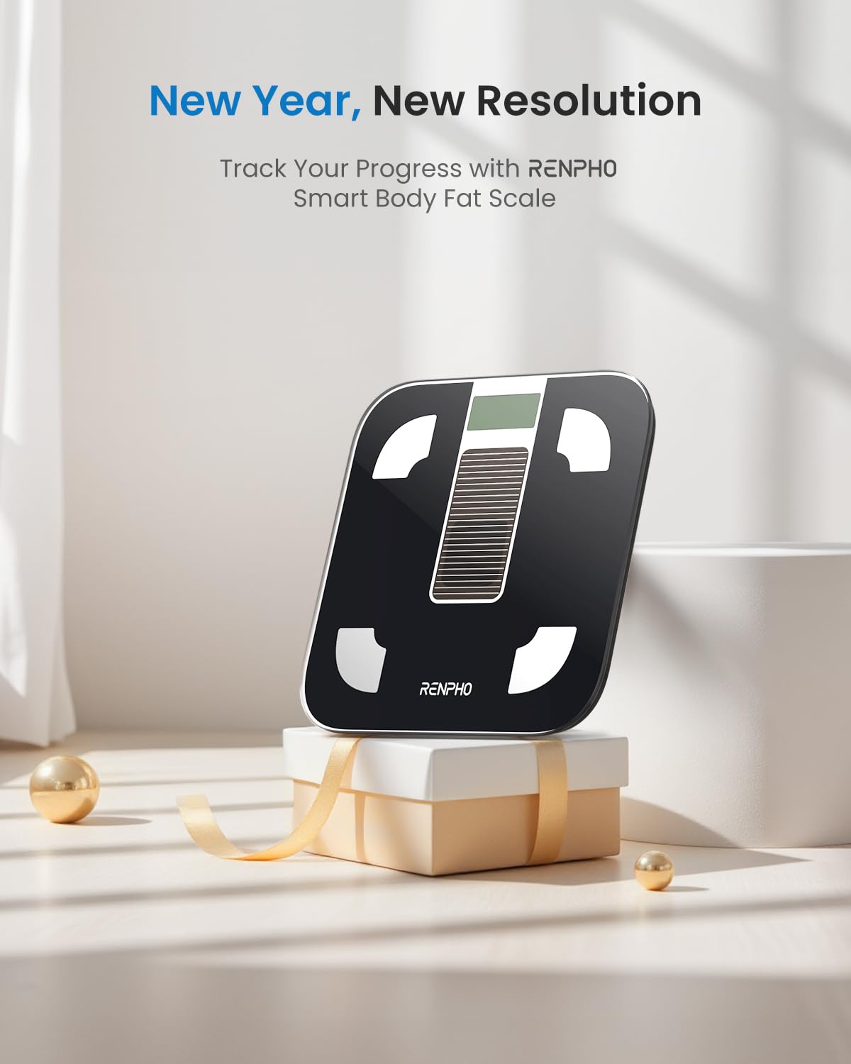 RENPHO Smart Scale for Body Weight, Tempered Glass Bathroom Digital Scale with BMI, Body Fat, Bluetooth Fitness Equipment Sync with Apps Accurate for Weight Loss, Home Use, 400 lbs – Elis 1