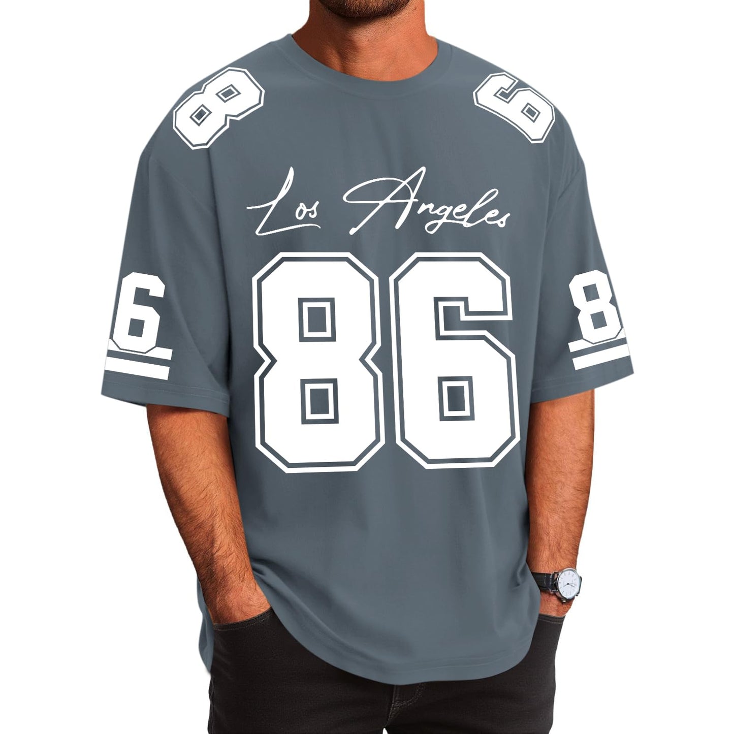 Graphic Tees Men Oversized Streetwear Tshirts for Men Number Los Angeles Print Jerseys Shirt Casual Tee Top