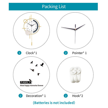 Wall Clock Decorative Large Modern Wall Clock Silent Non-Ticking Battery Operated Gold Unique Pendulum Clock for Living Room,Bedroom,Office,Kitchen,Bathroom,Wall Decor 13.8x21.9in