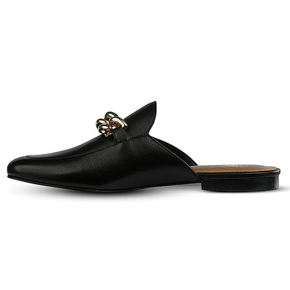 JATAREA Women's Flat Mules | Round Toe Genuine Printed Leather Slip-Ons for Any Summer Outing Shoes