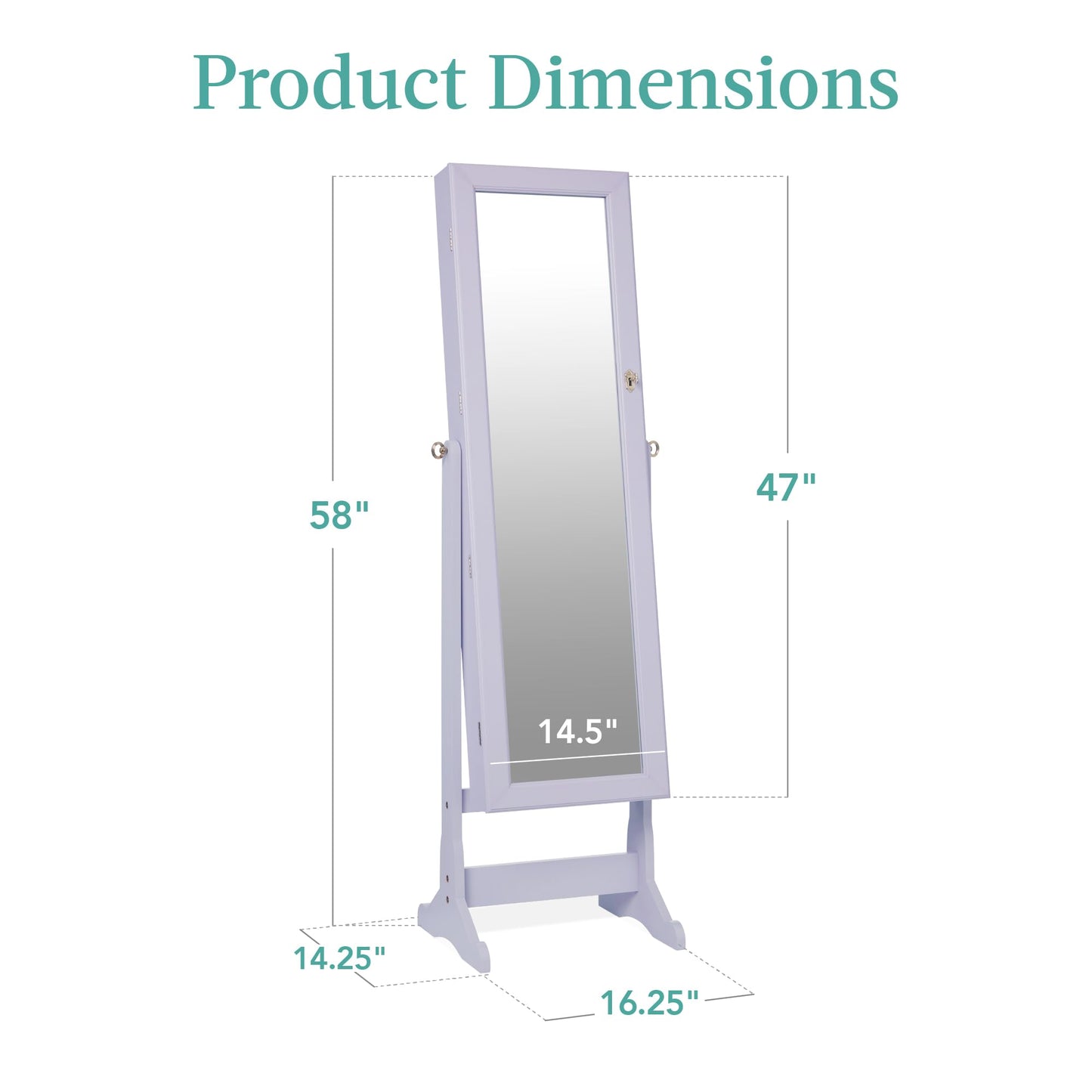 Best Choice Products Freestanding Jewelry Armoire Cabinet, Full Length Standing Mirror, Lockable Makeup Storage Organizer, w/Velvet Lining, 3 Angles, Lock, Accessory Pouch, 5 Shelves - White