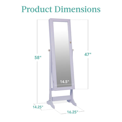 Best Choice Products Freestanding Jewelry Armoire Cabinet, Full Length Standing Mirror, Lockable Makeup Storage Organizer, w/Velvet Lining, 3 Angles, Lock, Accessory Pouch, 5 Shelves - White