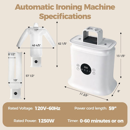 Automatic Ironing Machine, Hands-Free Hot Air Wrinkle Remover and Portable Garment Dryer for Shirts Pants, Inflatable Air Iron with Timer, Compact Clothes Care Machine for Home Apartment