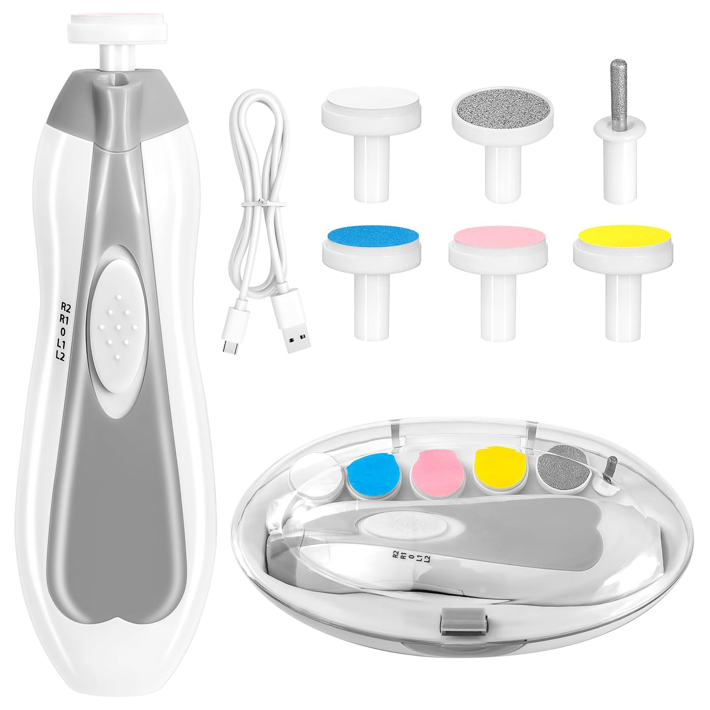 Electric Nail File Drill for Baby No Sharp Claws Hurt, 6 in 1 Safety Cutter Trimmer Clipper for Toes and Fingers (Blue)