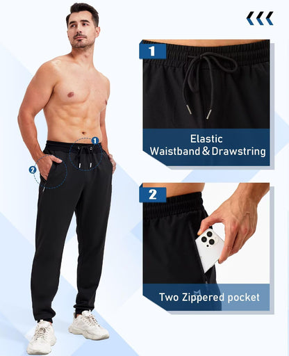 Mens Sweatpants with Zipper Pockets 5 Pack Athletic Joggers for Men Warm Slim Fit Track Workout Running Sweat Pants
