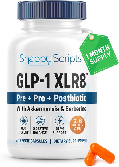 GLP-1 XLR8 Supplement for Weight Loss, Digestion, Constipation, Bloating Relief with Akkermansia 2.6 Billion AFU Live Prebiotic Probiotic Postbiotic + Berberine for Women Men 60 Capsules
