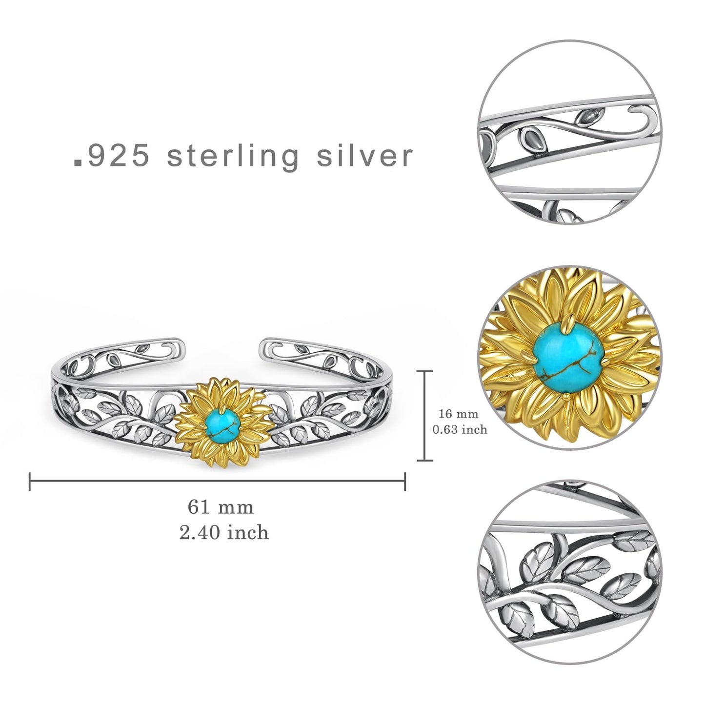 Genuine Turquoise Bracelet for Women 925 Sterling Silver Real Turquoise Cuff Bracelet Vintage Western Jewelry for Women