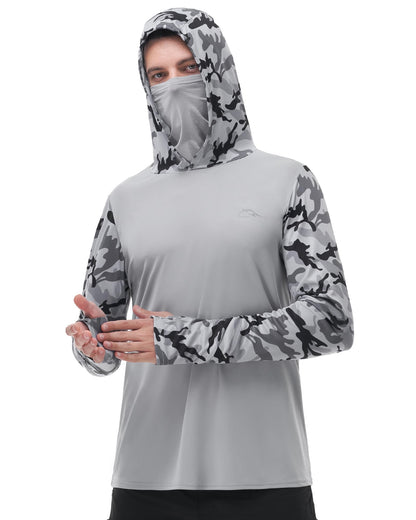 FISHEAL Men's Performance Fishing Hoodie Shirt - UPF 50+ UV Sun Protection Long Sleeve Shirts with Mesh Face Mask