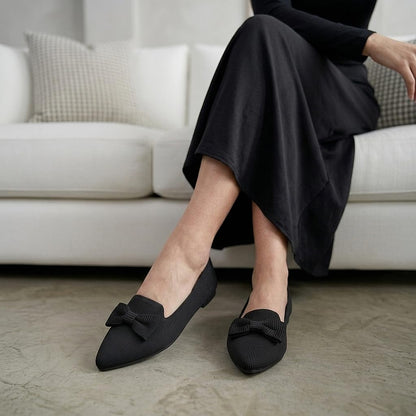 Flats for Women Mesh Ballet Flats with Bow Pointed Toe Comfortable Dressy Knit Breathable for Work Office