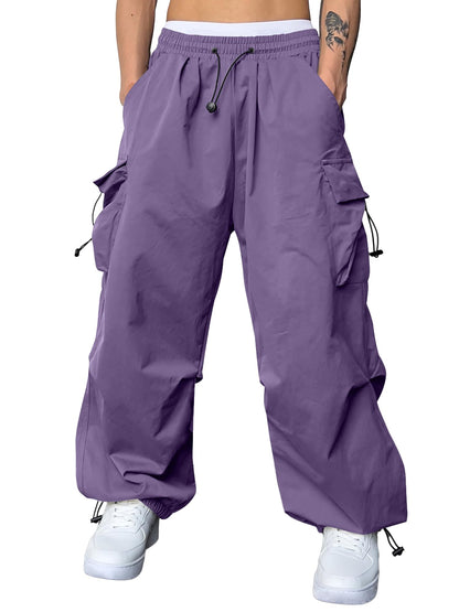 JMIERR Mens Loose Fit Drawstring Y2K Baggy Parachute Cargo Pants | Harem Joggers, Utility Flap, Deep Side Pockets, Elastic Waistband, Adjustable Hem, Streetwear, Casual Wear, Outdoor Hiking