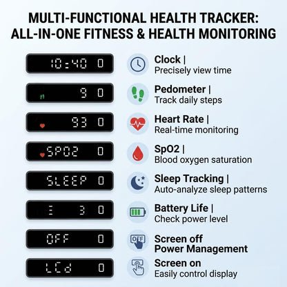 Smart Bracelet Fitness Health Tracker for Men Women with 2 Bands | 24/7 Heart Rate/Pressure Detection/Sleep Monitor, 5ATM Waterproof, Multiple Sport Modes, Android iOS Compatible
