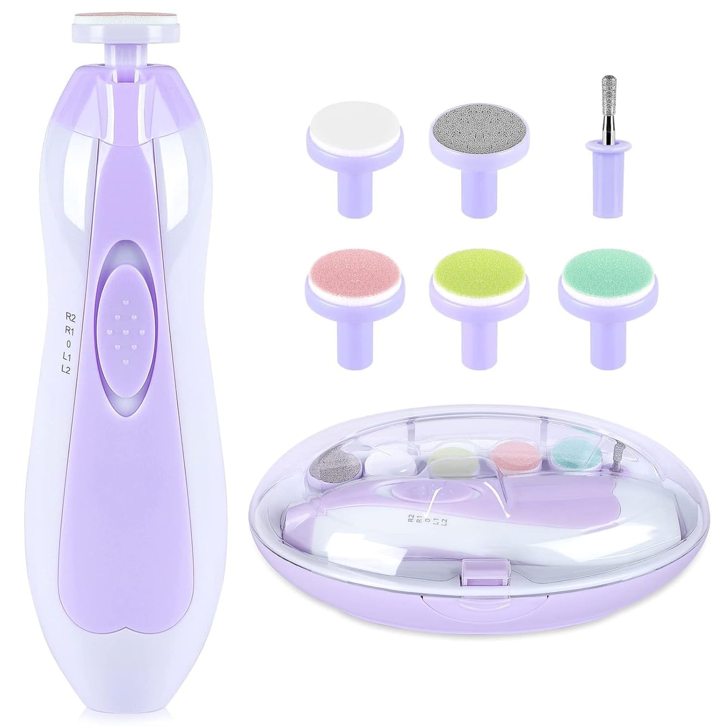 Electric Nail File Drill for Baby No Sharp Claws Hurt, 6 in 1 Safety Cutter Trimmer Clipper for Toes and Fingers (Blue)