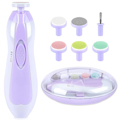 Electric Nail File Drill for Baby No Sharp Claws Hurt, 6 in 1 Safety Cutter Trimmer Clipper for Toes and Fingers (Blue)