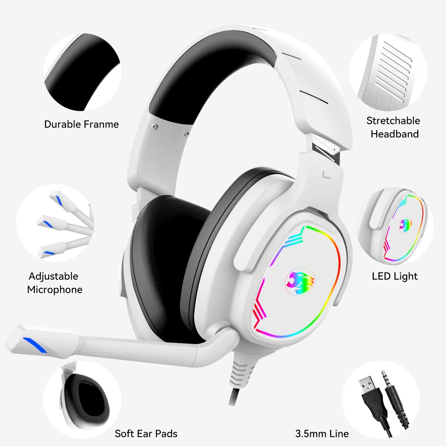 Jimonyer Gaming Headset for PS5 PS4 Xbox Series X|S PC Switch, 7.1 Surround Sound Over Ear Headphones with Noise Canceling Mic, RGB LED Light, Soft Memory Earmuffs Headset for Gaming or Work (Blue)