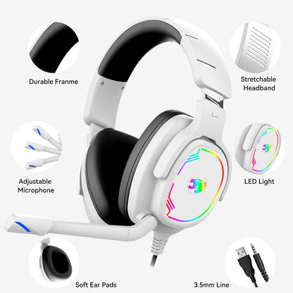 Jimonyer Gaming Headset for PS5 PS4 Xbox Series X|S PC Switch, 7.1 Surround Sound Over Ear Headphones with Noise Canceling Mic, RGB LED Light, Soft Memory Earmuffs Headset for Gaming or Work (Blue)