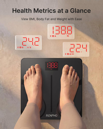 RENPHO Smart Scale for Body Weight, Tempered Glass Bathroom Digital Scale with BMI, Body Fat, Bluetooth Fitness Equipment Sync with Apps Accurate for Weight Loss, Home Use, 400 lbs – Elis 1