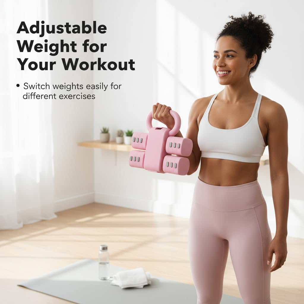 Adjustable Dumbbell Set of 2, 4 in 1 Free Weights for Women with Fast Adjustment, Home Gym & Outdoor Exercise Training, Includes 2.2lb 3.3lb 4.4lb 5.5lb Hand Weights, Compatible with Kettlebells