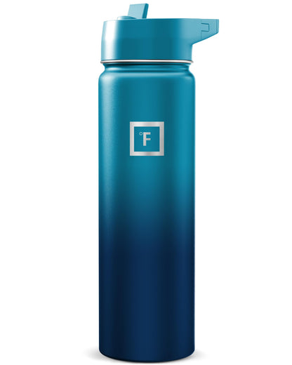 IRON °FLASK Camping & Hiking Hydration Flask with Straw, Wide Mouth Insulated Stainless Steel Sports Water Bottle - Midnight Black 24 oz - Straw (1 Lid)