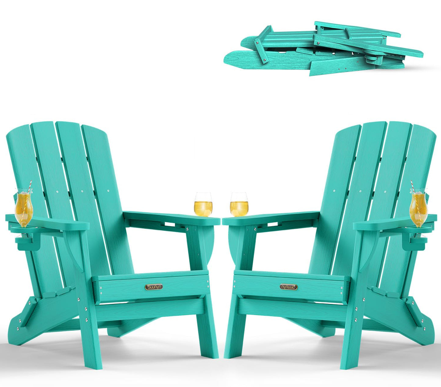Folding Adirondack Chair, HDPE Adirondack Chairs with 2 Cup Holder, Plastic All-Weather Fire Pit Chairs, Outdoor Lawn Chair for Patio Garden (Grey)