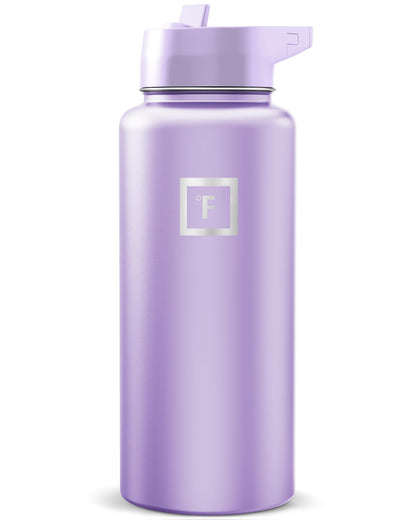 IRON °FLASK Camping & Hiking Hydration Flask with Straw, Wide Mouth Insulated Stainless Steel Sports Water Bottle - Midnight Black 24 oz - Straw (1 Lid)