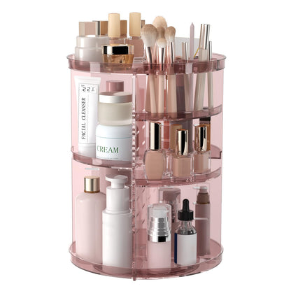Rotating Makeup Organizer, DIY 8 Adjustable Layers Spinning Skincare Storage, Cosmetic Display Case with Brush Holder and Perfume Tray, Multi-Function Vanity Bathroom Countertop Organizer Black