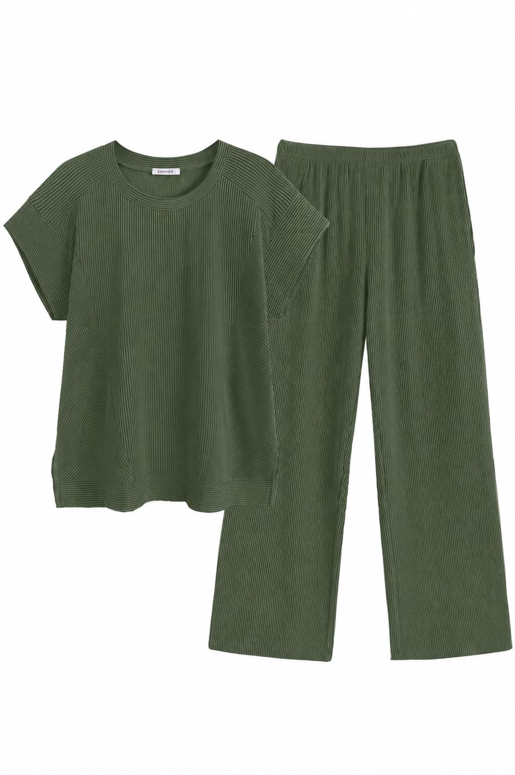 Ekouaer Two Piece Sets for Women 2026 Travel Outfits Short Sleeve Top Wide Leg Pants Rib Tracksuits Summer Fashion Lounge Set