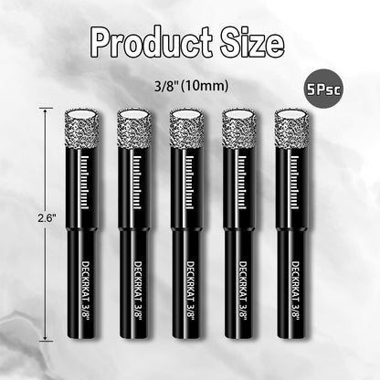 7 Piece Diamond Drill Bits Set, Core Drill Bits for Hard Materials - Tiles Ceramics Glass Stones – Built in Coolant, Fast Dry Drilling - Sizes 3/16" 1/4" 5/16" 3/8" 1/2" - Round Shank, Storage Case