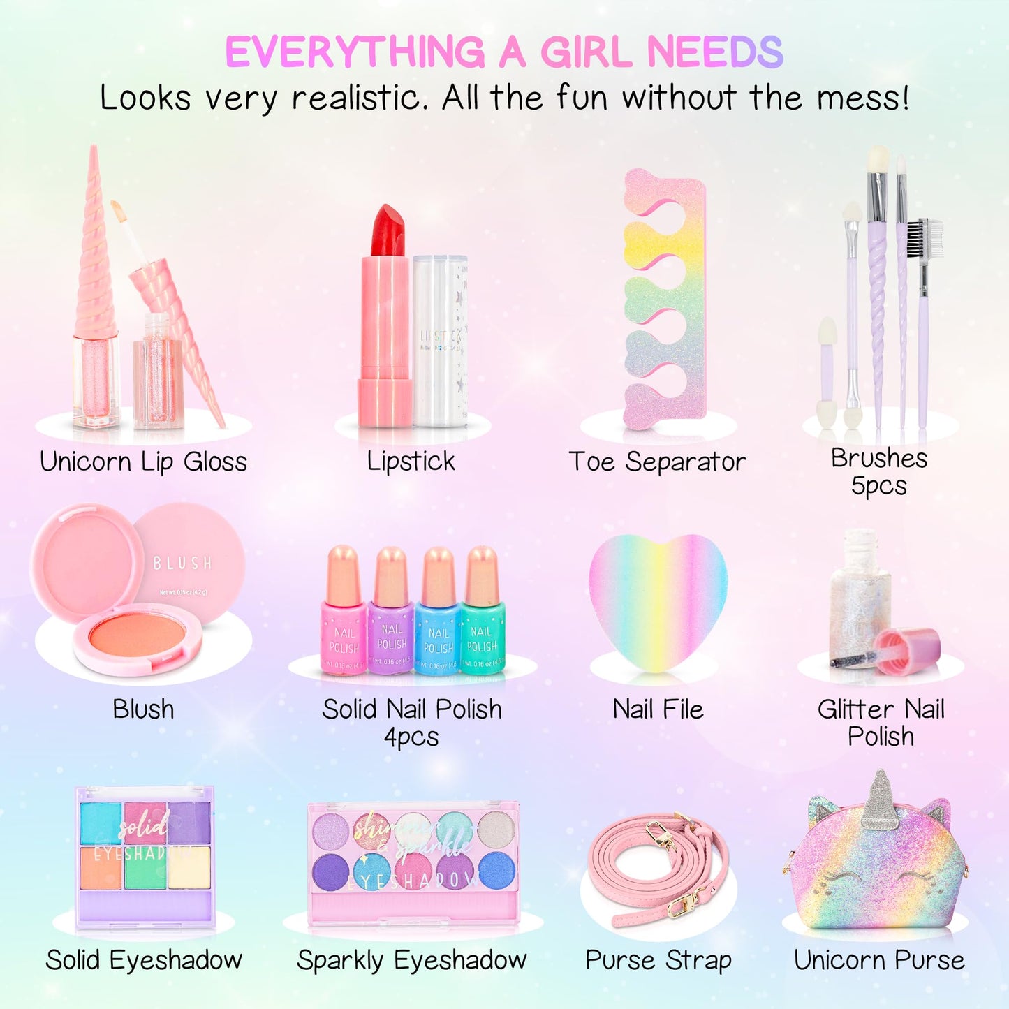 Kids Real Makeup Kit with Pink Unicorn Purse, Non Toxic Washable Make Up Set - Unicorn Toys for Girls Age 4-6, 5 Year Old Girl Birthday Gift Ideas, Toddler Little Girl Gifts 3 4 5 6 7 8 9 10 Years Old