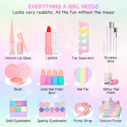 Kids Real Makeup Kit with Pink Unicorn Purse, Non Toxic Washable Make Up Set - Unicorn Toys for Girls Age 4-6, 5 Year Old Girl Birthday Gift Ideas, Toddler Little Girl Gifts 3 4 5 6 7 8 9 10 Years Old