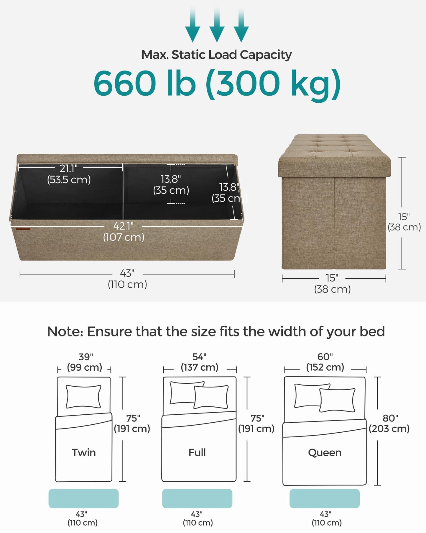 SONGMICS MAZIE Collection - 30 Inches Folding Storage Ottoman Bench, Ottoman Foot Rest, End of Bed Bench, Storage Chest, Load 660 lb, for Living Room, Bedroom, Entryway, Dark Gray ULSF47K