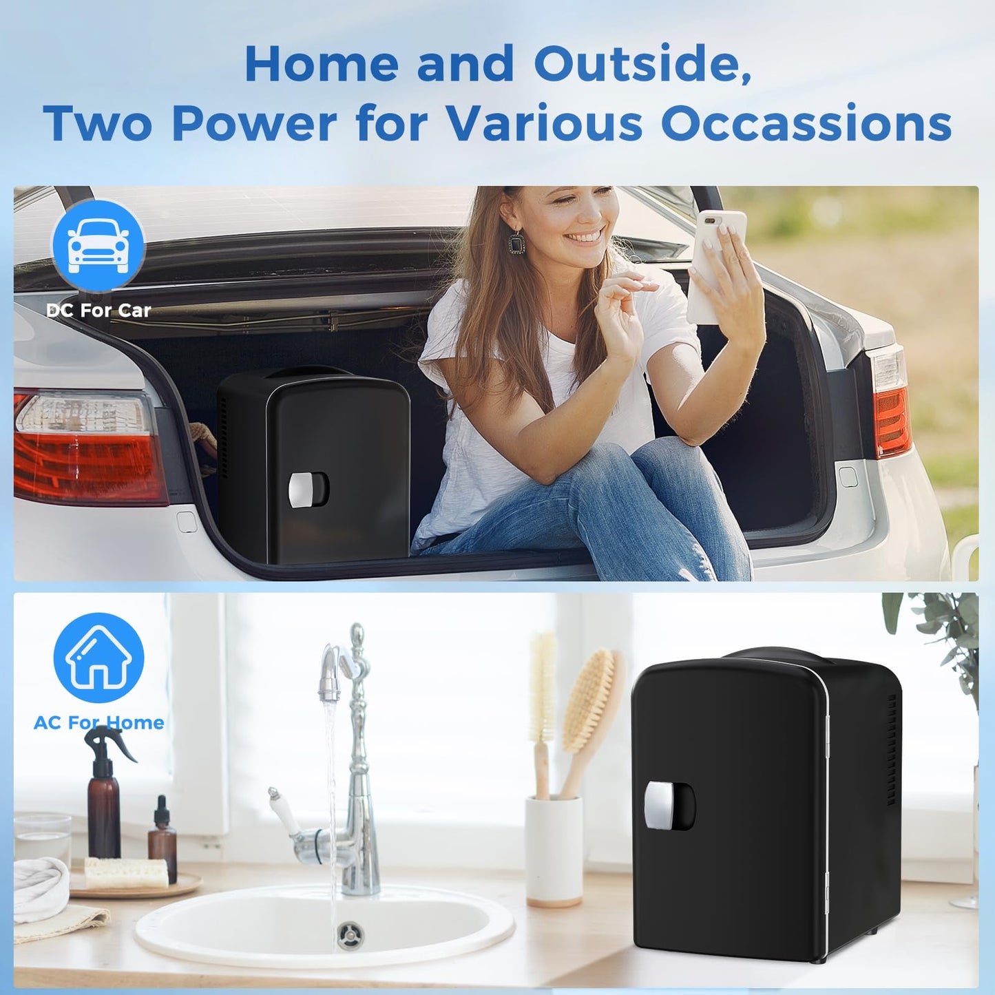 Antarctic Star Compact Refrigerator, Portable Mini Fridge, Skin Care 4L Capacity/6 Cans, for Bedroom, Car, Office & Dorm, Small Cooler for Cosmetics, Beverage and Food, Black