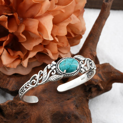 Genuine Turquoise Bracelet for Women 925 Sterling Silver Real Turquoise Cuff Bracelet Vintage Western Jewelry for Women