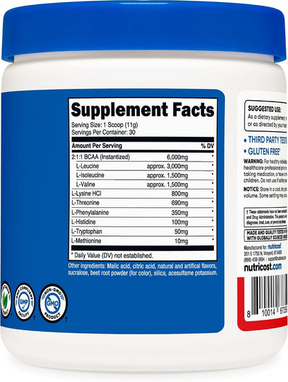 Nutricost EAA Powder 30 Servings (Fruit Punch) - Essential Amino Acids - Non-GMO, Gluten Free, Vegetarian Friendly (Pack of 2)