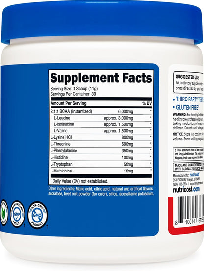 Nutricost EAA Powder 30 Servings (Fruit Punch) - Essential Amino Acids - Non-GMO, Gluten Free, Vegetarian Friendly (Pack of 2)