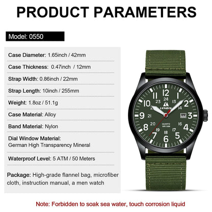 LN LENQIN Mens Watches Unisex Military Sport Nylon Strap Stylish Luminous Fashion Analog Quartz Watch for Men Waterproof Army Tactical Casual Wristwatch