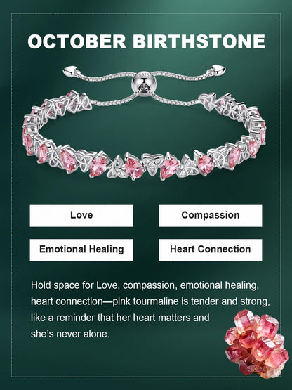 Birthstone Bracelets for Women, Pear Cut Tennis Bracelet 925 Sterling Silver, 6-9 Inch Adjustable Celtic Knot, Anniversary Birthday Jewelry Gifts for Women