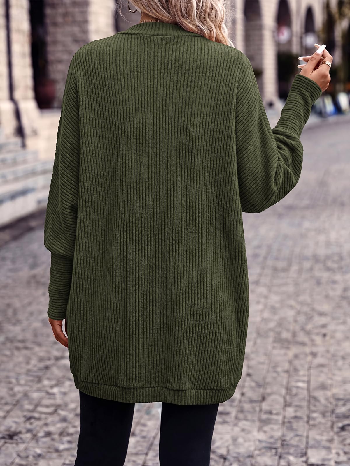 PRETTYGARDEN Batwing Long Sleeve Lightweight Cardigan Sweaters for Women | Casual Open Front Long Cardigans, Loose Fit Soft Ribbed Knit Light Weight Sweater, Fashion Early Fall Clothes, Travel Outfits