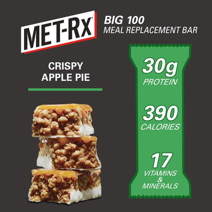 MET-Rx Big 100 Protein Bar, Meal Replacement Bar, 30G Protein, Salted Caramel Brownie Crunch, 9 Count, 3.52 Oz.(Packaging may vary)