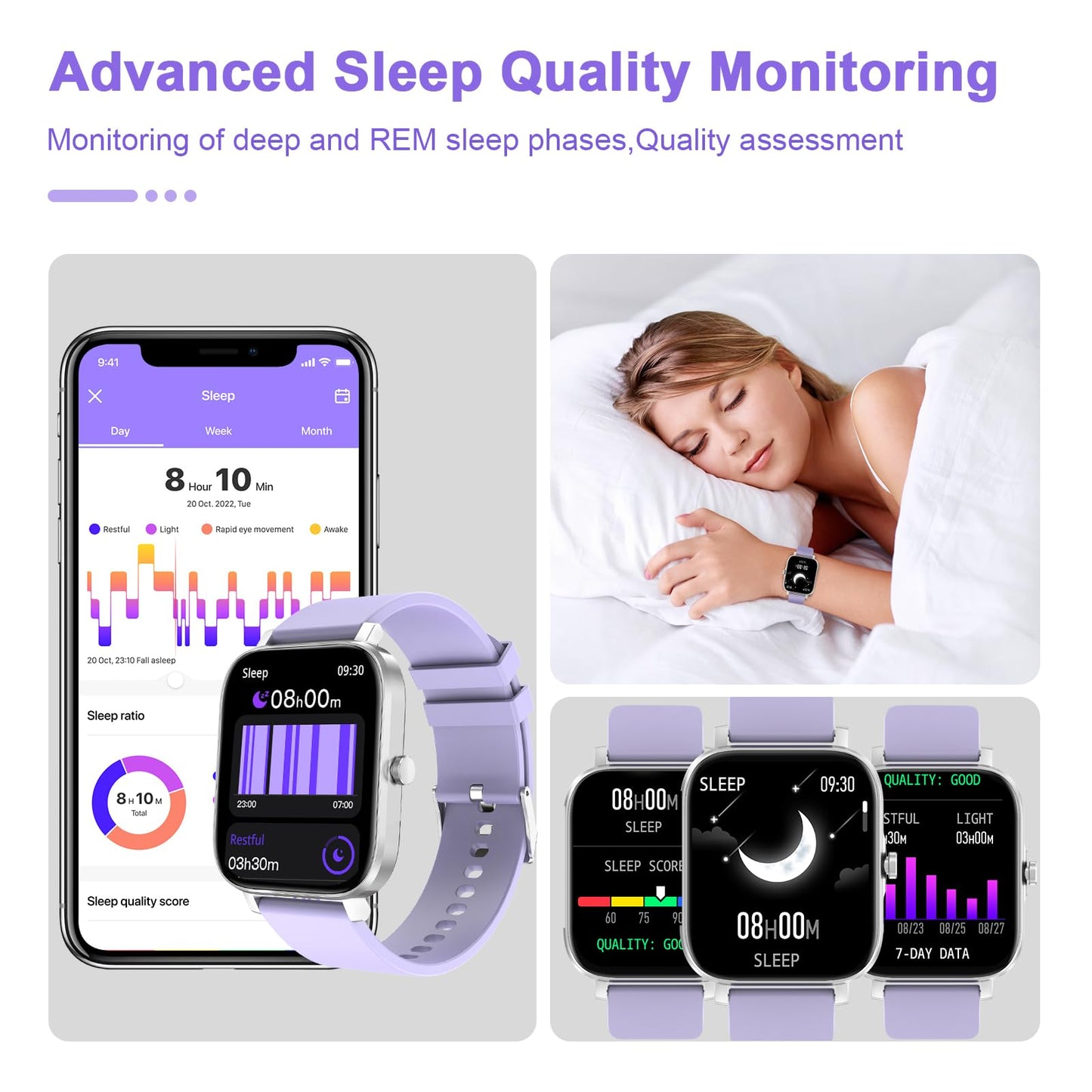Smart Watch for Men Women Compatible with iPhone Samsung Android Phone 1.69 inch Full Touch Screen IP68 Waterproof Bluetooh Fitness Tracker Heart Rate/Sleep Monitor (Black)