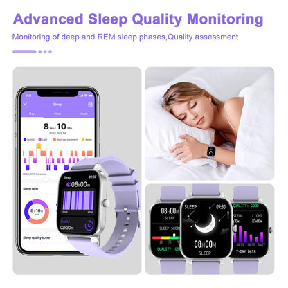 Smart Watch for Men Women Compatible with iPhone Samsung Android Phone 1.69 inch Full Touch Screen IP68 Waterproof Bluetooh Fitness Tracker Heart Rate/Sleep Monitor (Black)