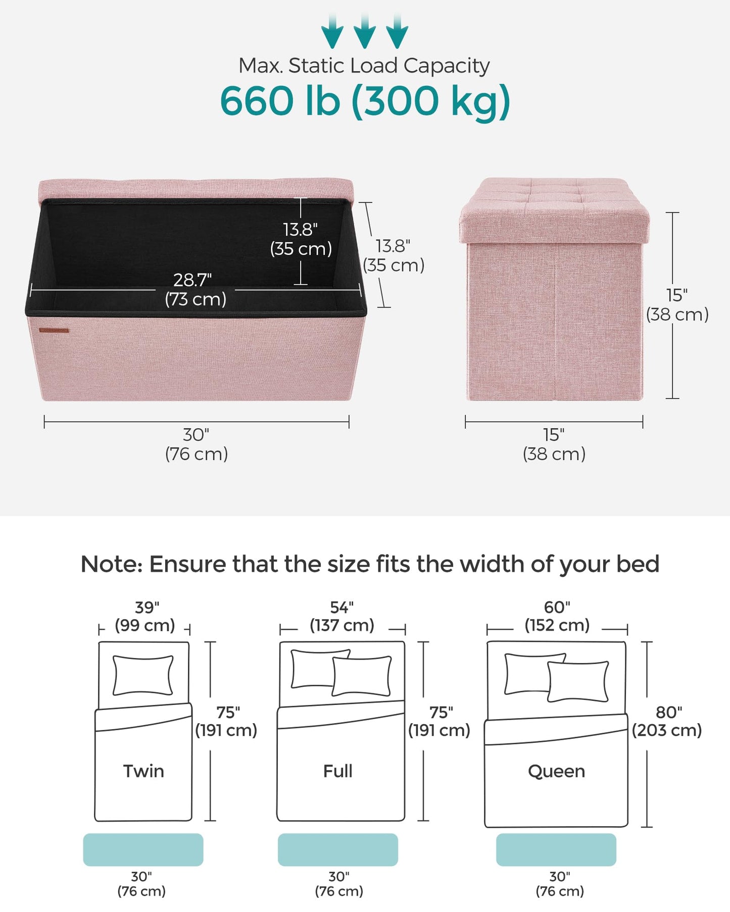 SONGMICS MAZIE Collection - 30 Inches Folding Storage Ottoman Bench, Ottoman Foot Rest, End of Bed Bench, Storage Chest, Load 660 lb, for Living Room, Bedroom, Entryway, Dark Gray ULSF47K