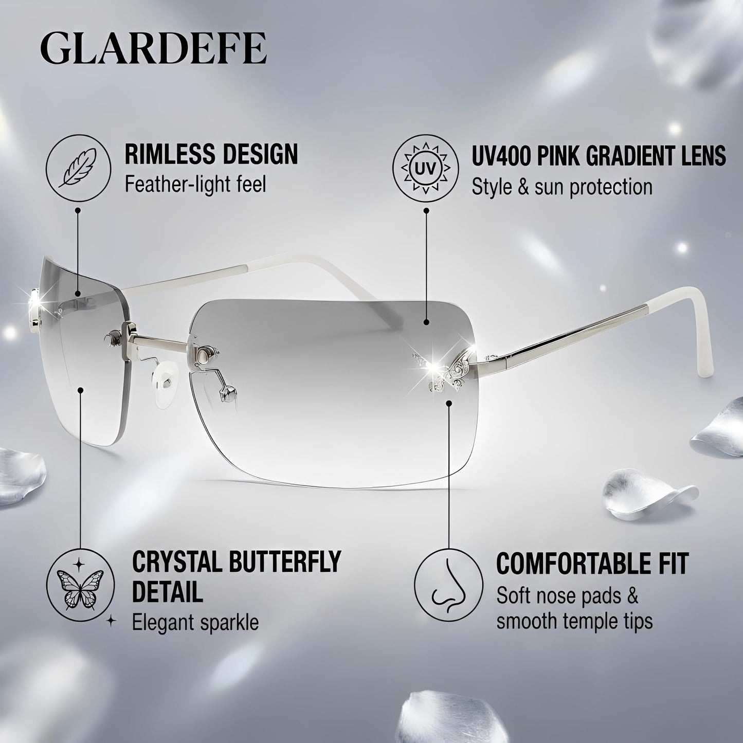 Y2k Sunglasses for Women - Trendy Rimless 2000s Fashion Sun Glasses Rave Shades