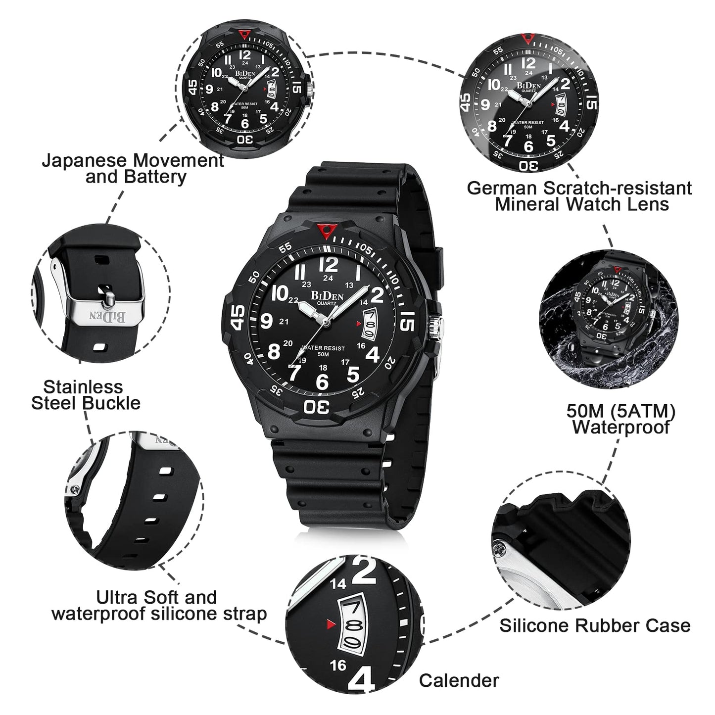 LN LENQIN Mens Watches Stainless Steel Waterproof Analog Quartz Watch for Men with Date Luminous Fashion Wristwatch