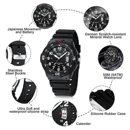 LN LENQIN Mens Watches Stainless Steel Waterproof Analog Quartz Watch for Men with Date Luminous Fashion Wristwatch