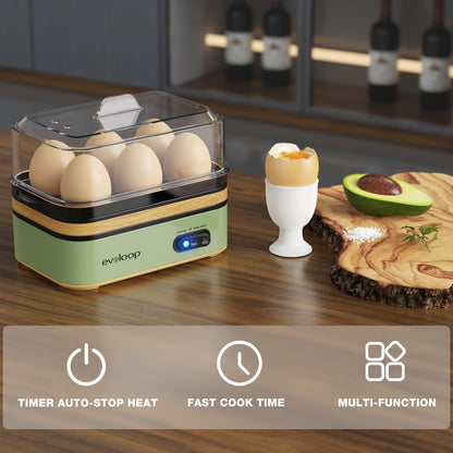 Evoloop Rapid Egg Cooker Electric 6 Eggs Capacity, Soft, Medium, Hard Boiled, Poacher, Omelet Maker Egg Poacher With Auto Shut-Off, BPA Free
