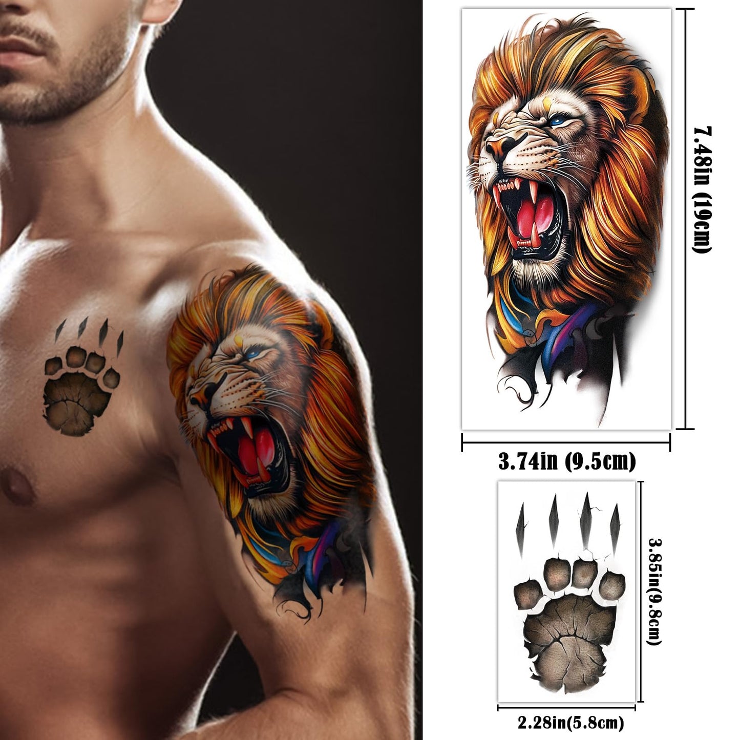 Yazhiji 36 Sheets Temporary Tattoos Stickers, 12 Sheets Fake Body Arm Chest Shoulder Tattoos for Men or Women with 24 PCS Tiny Black Tattoos