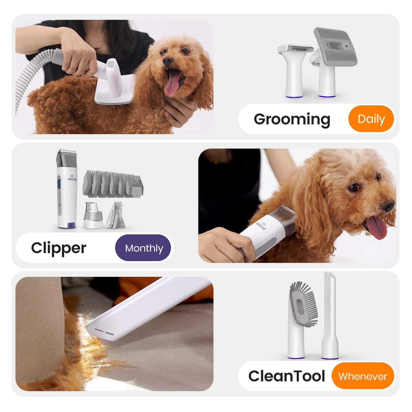 oneisall Dog Grooming Vacuum, Pet Grooming Vacuum with Clipper Nail Grinder, 1.5L Dust Cup Dog deshedding Brush with 7 Tools for Shedding Pet Hair, Home Cleaning(Blue)