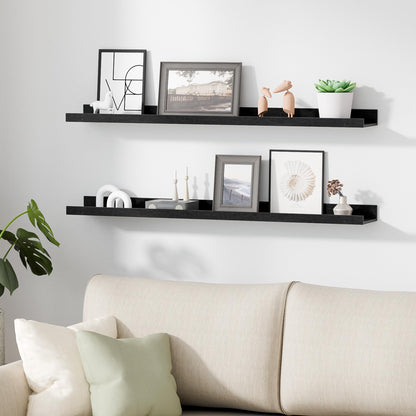 upsimples Floating Shelves for Wall, Wall Shelves for Decor Storage Set of 6, Wall Mounted Wood Shelf for Bedroom, Living Room, Bathroom, Kitchen, Picture Ledge Shelf, Black