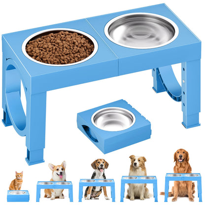 XIAZ Elevated Dog Bowls Large Breed Raised Dogs Bowl Stand Large/Medium Sized Dog Stainless Steel Food Water Bowl Stands 5 Heights Adjustable 9/11/12/14in Black Pet Feeder Dish Station